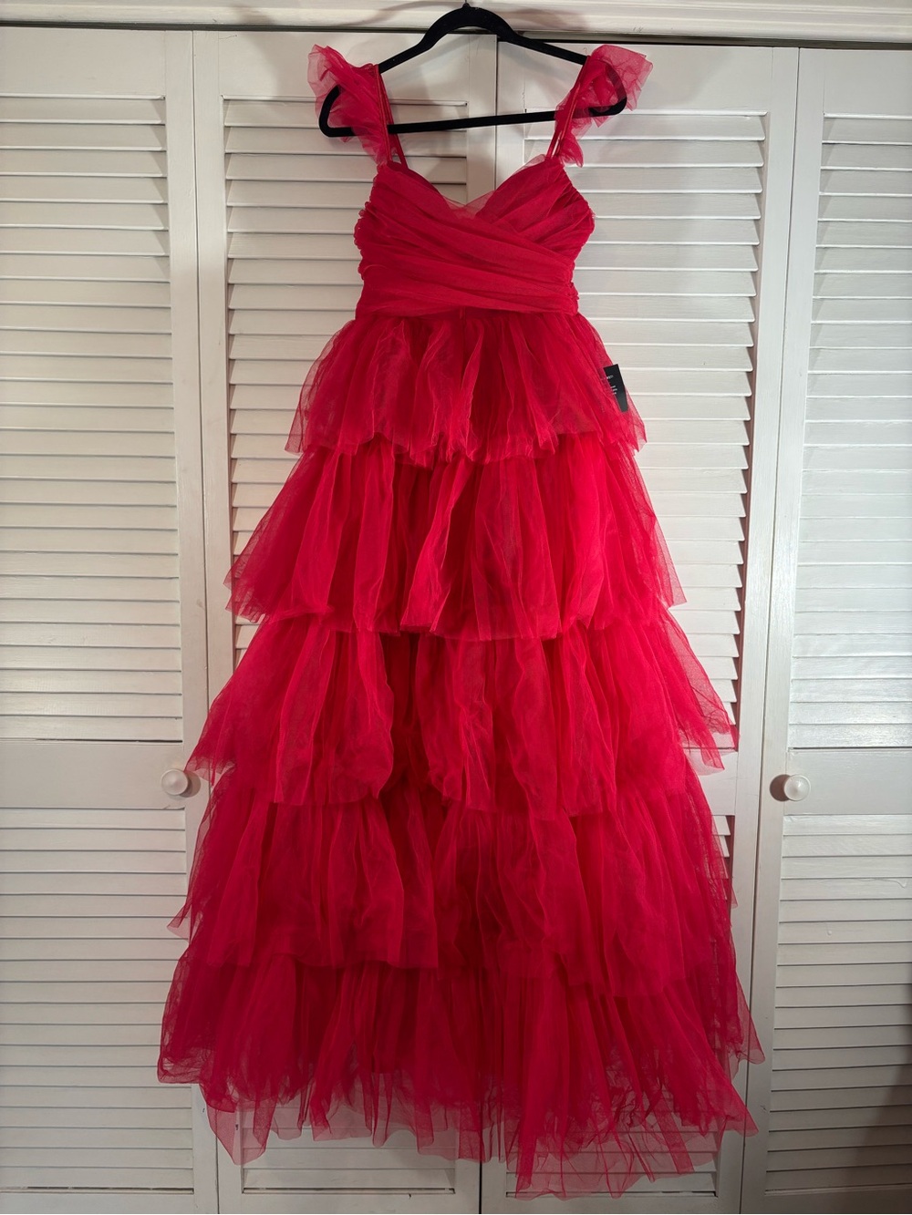 Lulus Women’s Fabulous Poise Tulle Tiered Red Maxi Dress Medium Formal New - Picture 3 of 14